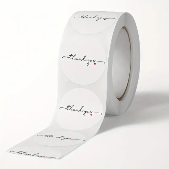 NEW 500 Stickers/roll Round Thank You Stickers Packaging Tags - White - Picture 1 of 5